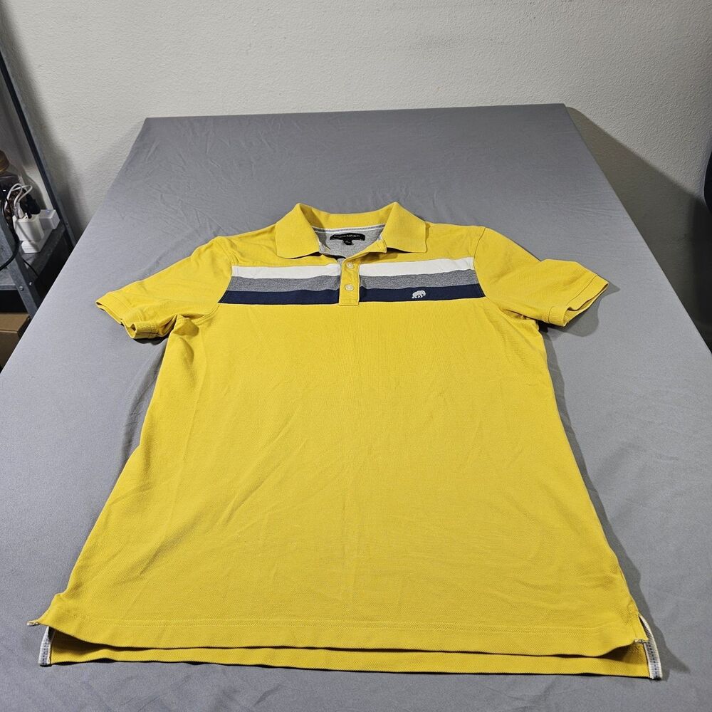 Banana Republic Polo Shirt Mens Medium Yellow Cotton Blend Pique Stripe Elephan